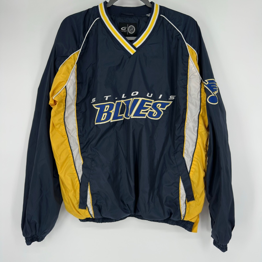 Vintage G-III Sports NHL St Louis Blues Windbreaker Pullover Navy Yellow Large